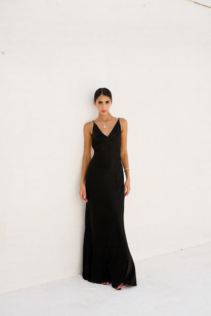 Black Classic V-Neck Long Dress
