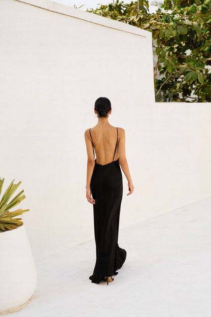 Black Classic V-Neck Long Dress