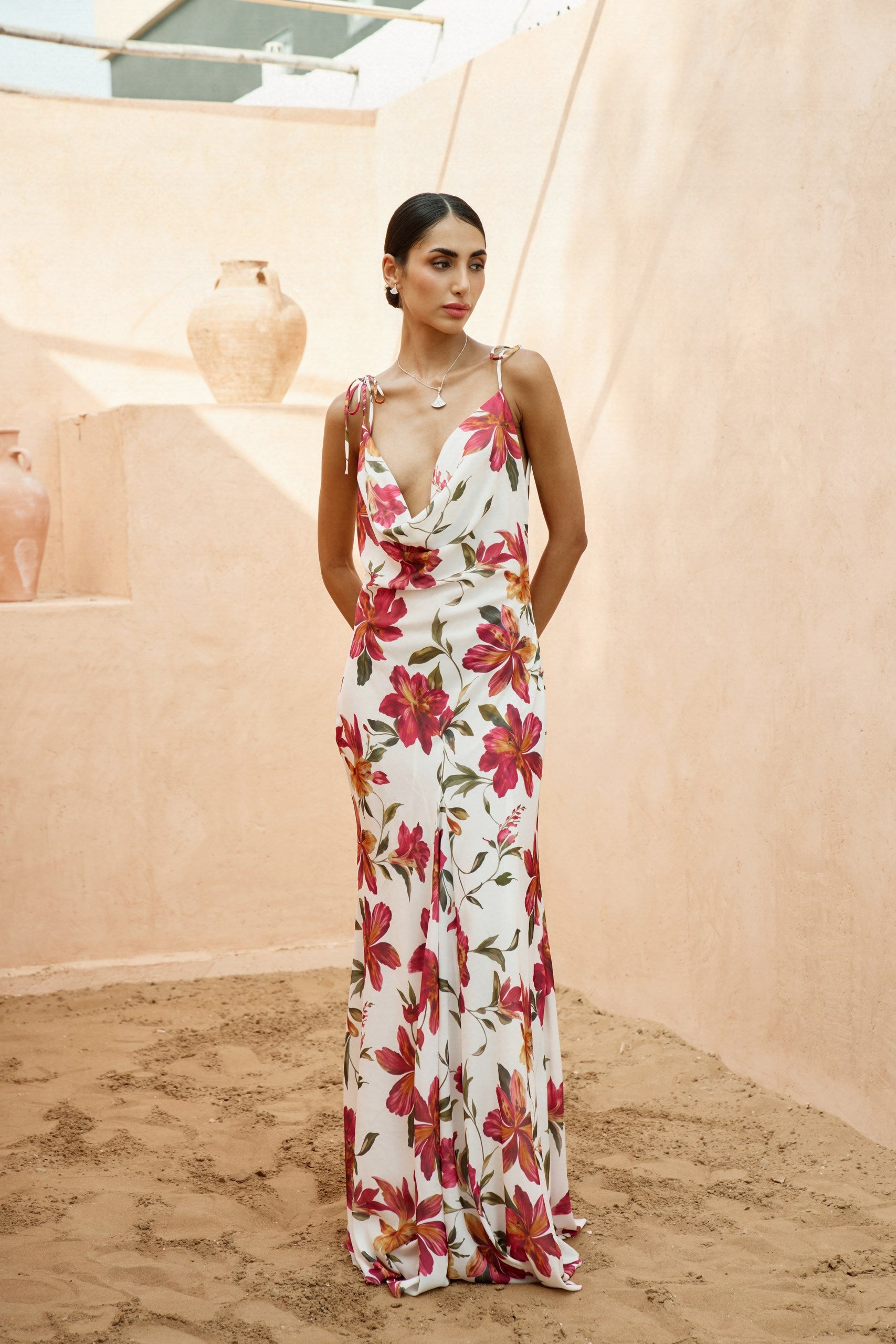 Floral Cowl Neck Maxi Dress