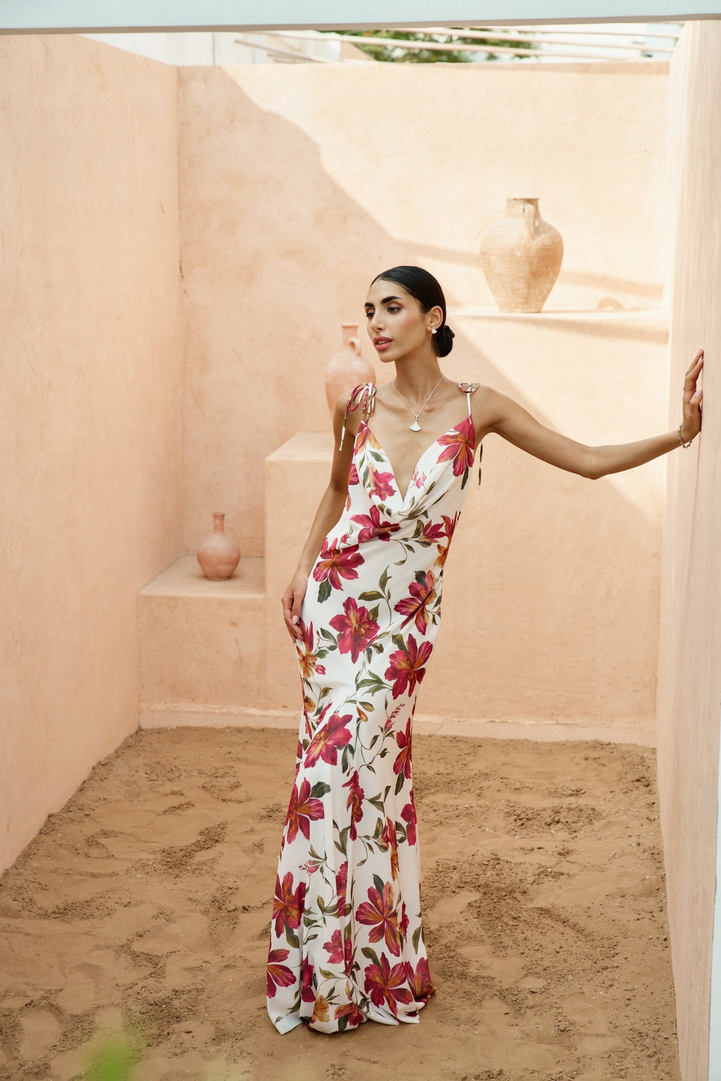 Floral Cowl Neck Maxi Dress