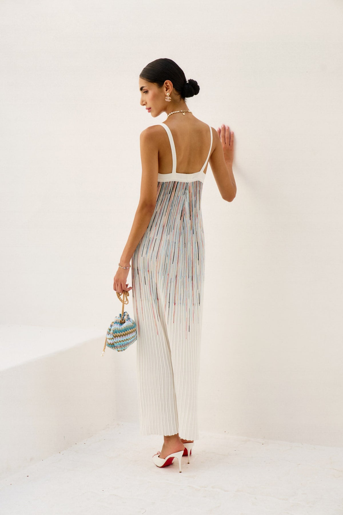 White Colored Striped Summer Dress