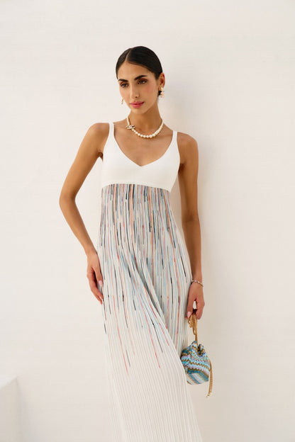 White Colored Striped Summer Dress