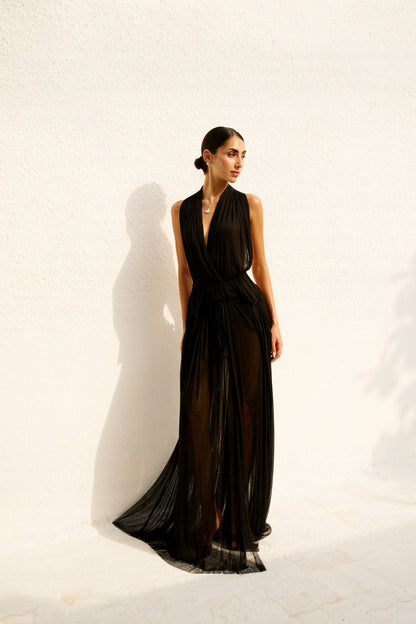 Pleated Halter Plunge Maxi set