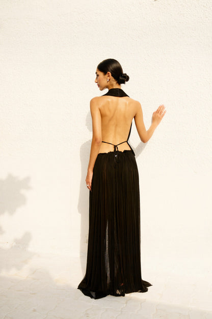Pleated Halter Plunge Maxi set