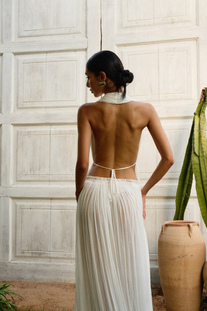 Pleated Halter Plunge Maxi set