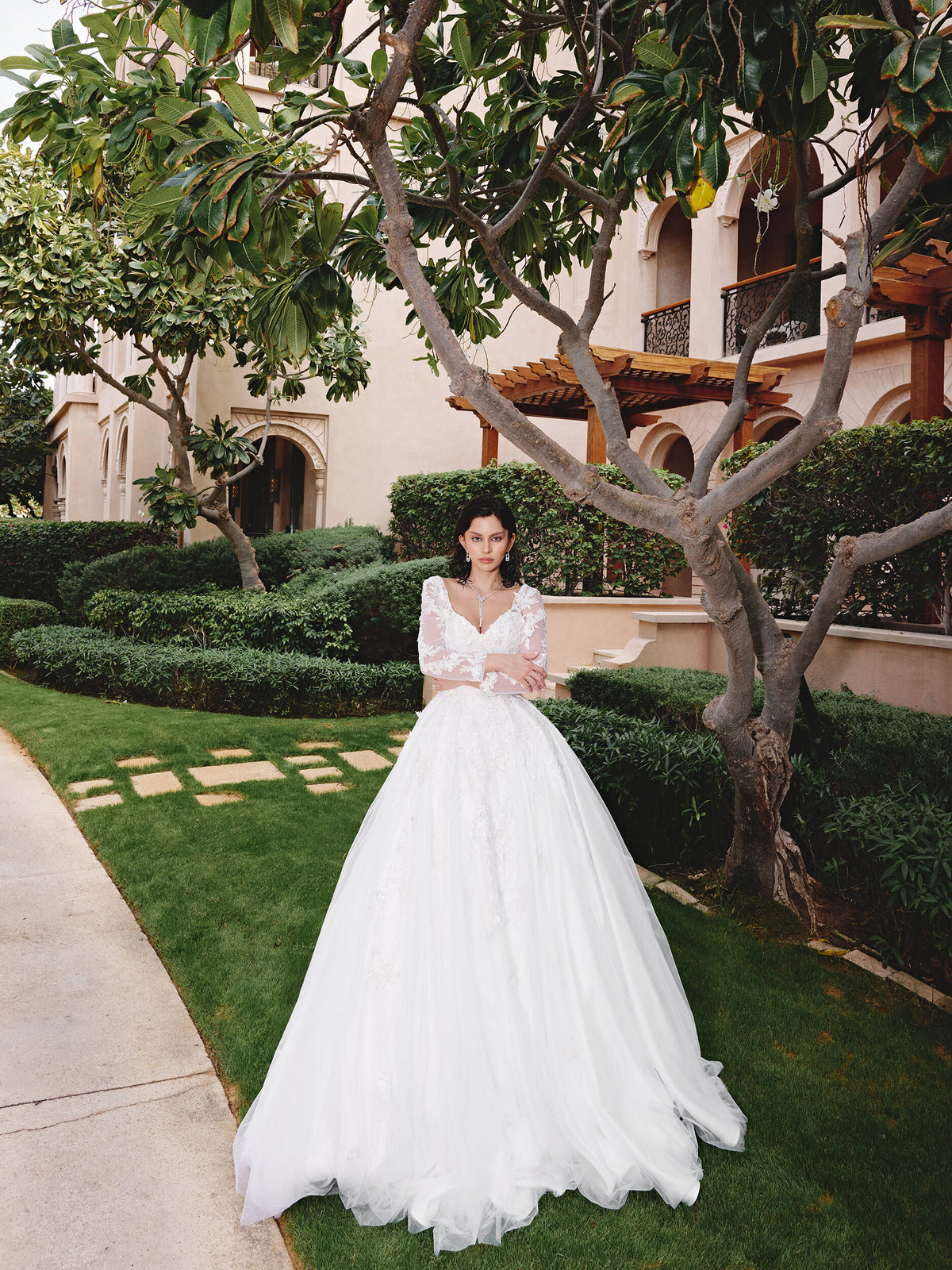 Long-Sleeve Embellished Bridal Gown