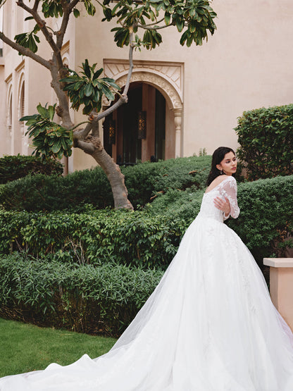 Long-Sleeve Embellished Bridal Gown