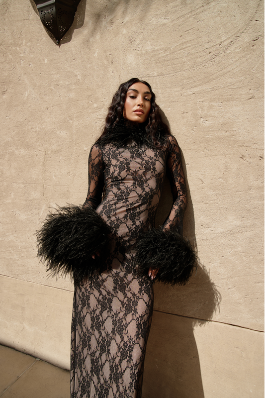 Lace Feathers long Dress