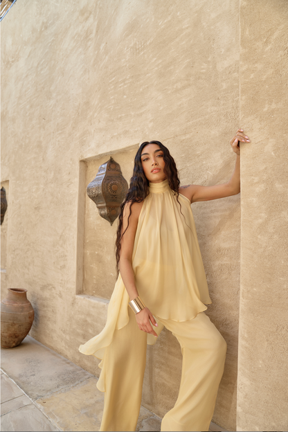 YELLOW CHIFFON TROUSER SET