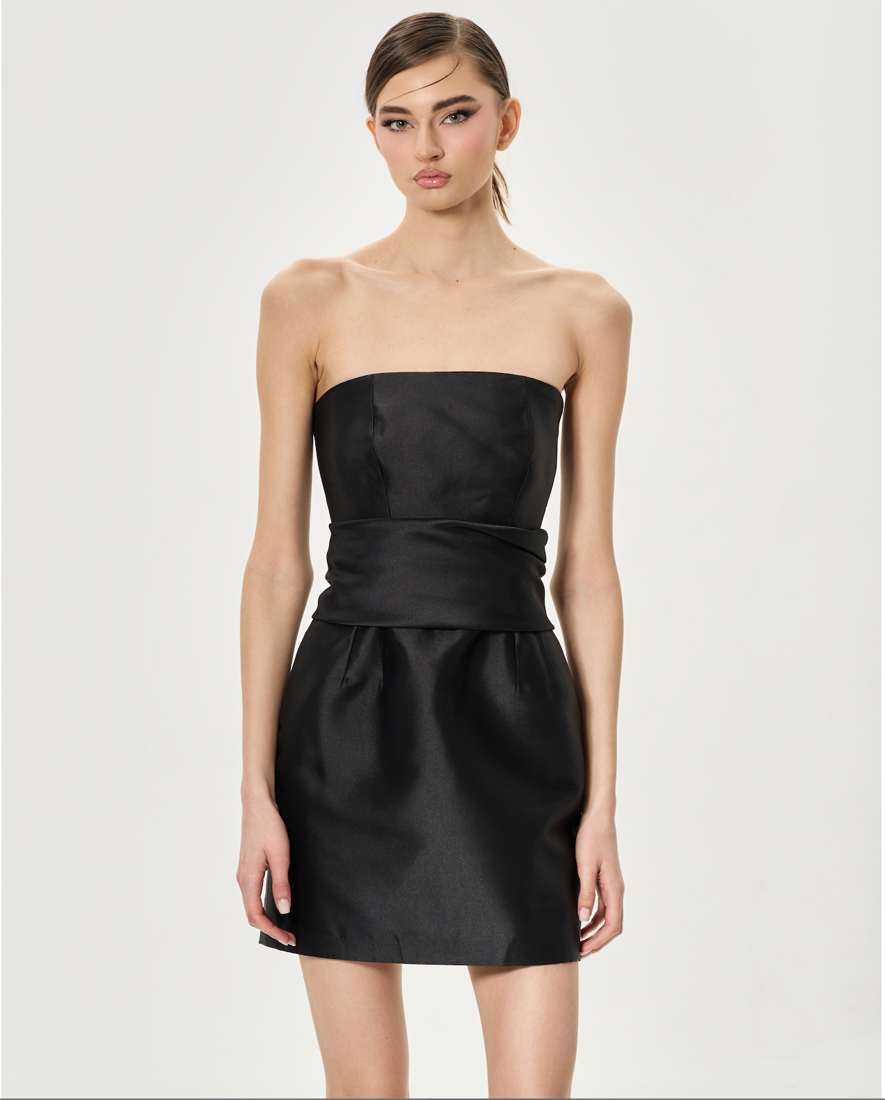BLACK SHORT MIKADO DRESS