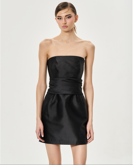 BLACK SHORT MIKADO DRESS