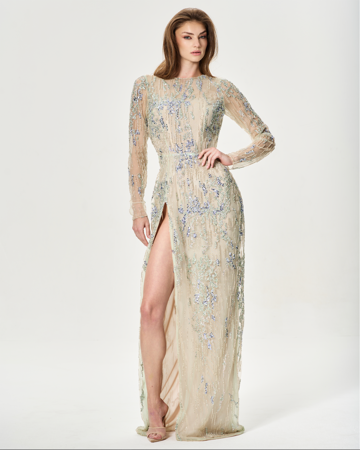 GREEN & YELLOW BEADED DRESS