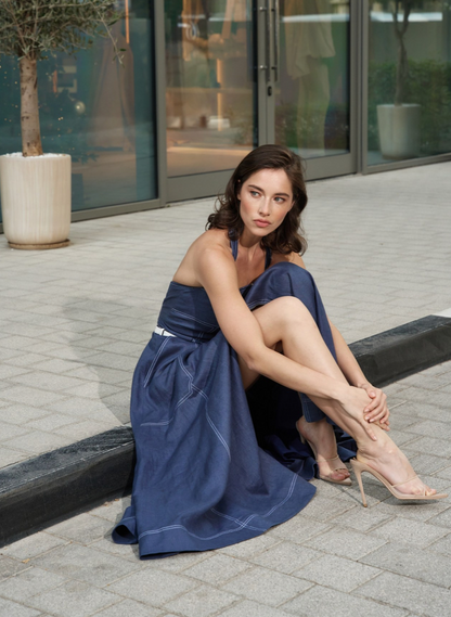 Isabella linen dress blue
