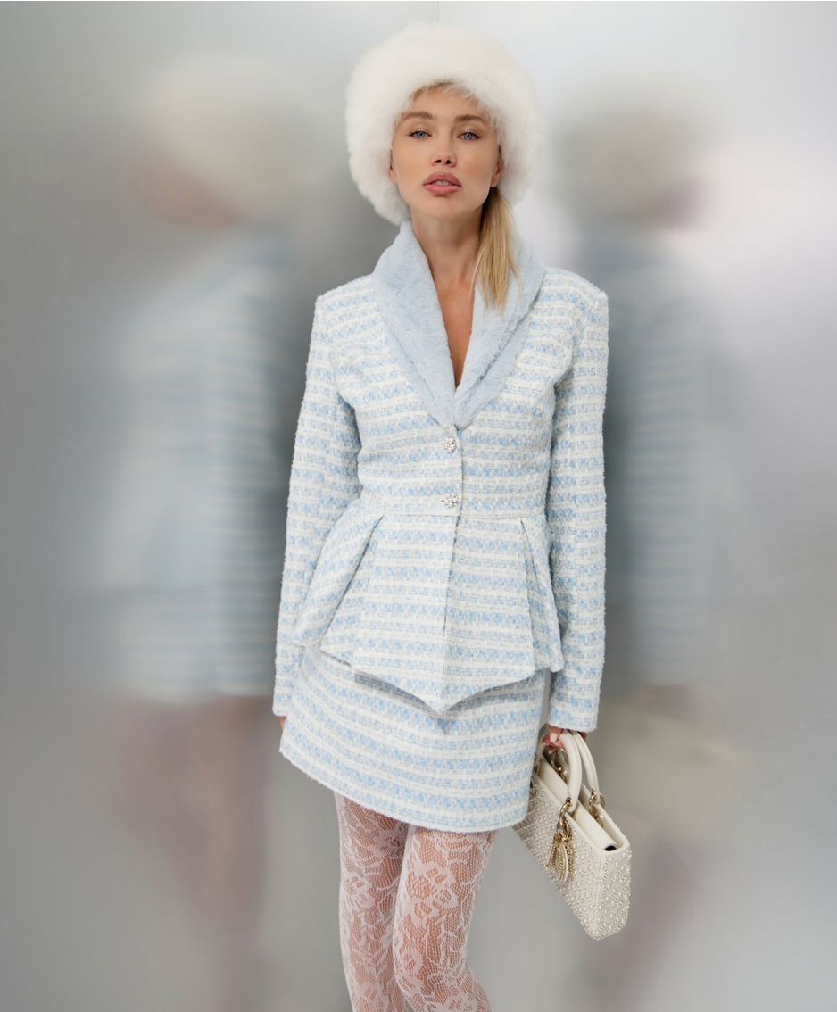 Blue Fur Jacket set 2 buttons 