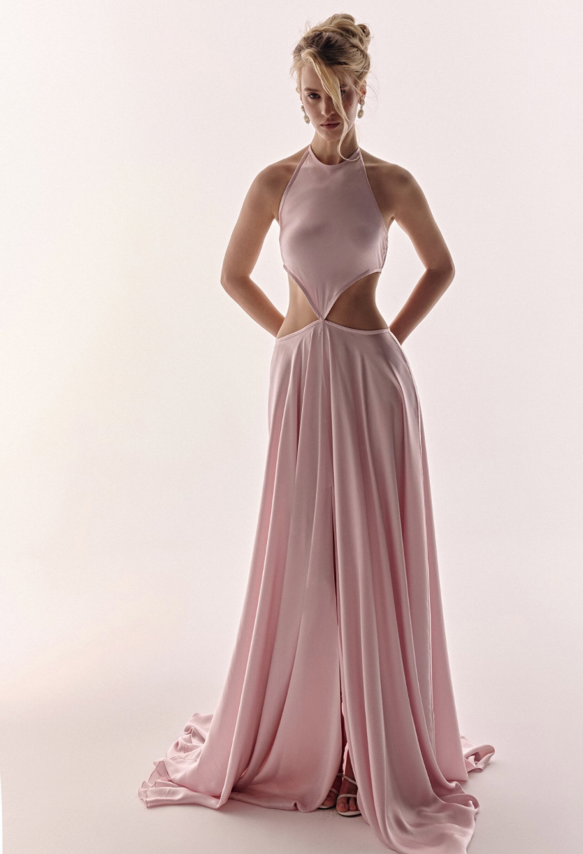 Pink Long Dress Satin