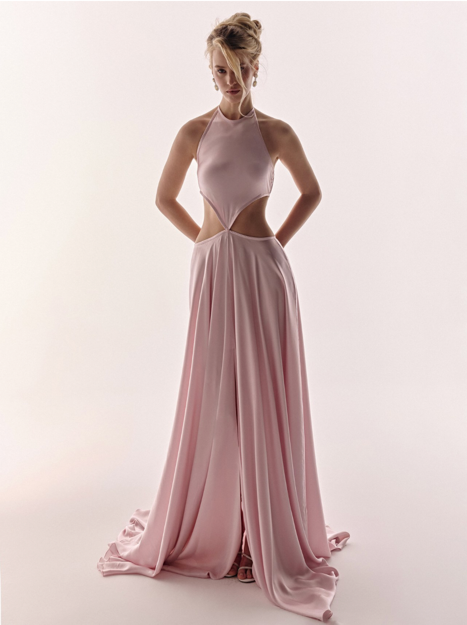 Pink Long Dress Satin