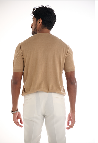 Camel Cashmere V-Neck.