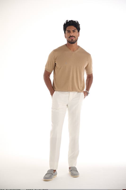Camel Cashmere V-Neck.