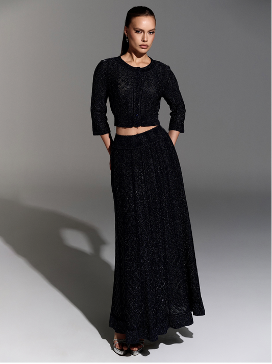 Navy Embellished Two Pieces Set