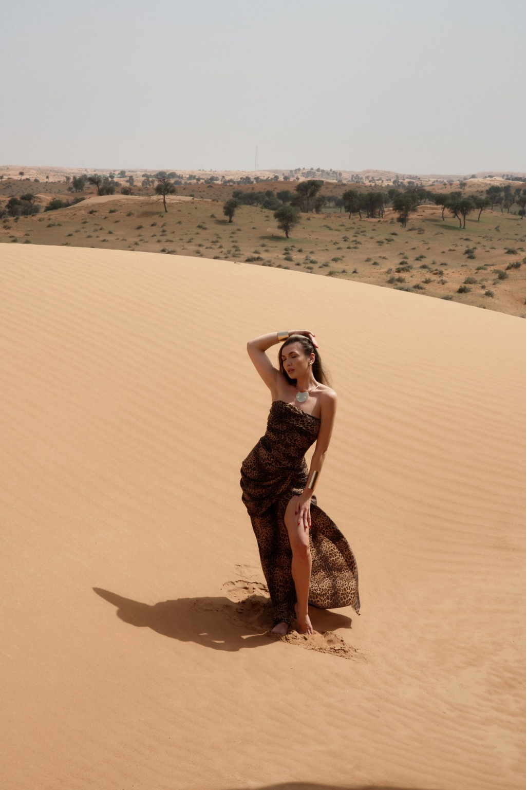 Leopard Print Strapless Draped Maxi Dress
