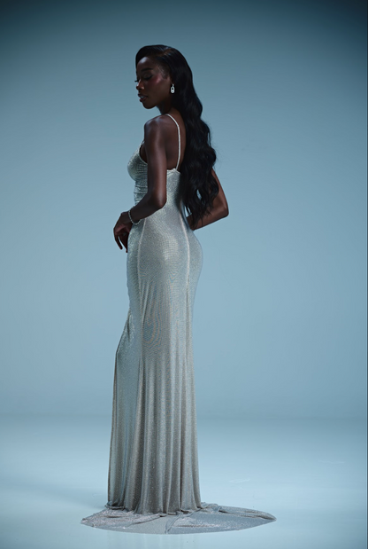 Sparkling Long V-Neck Dress