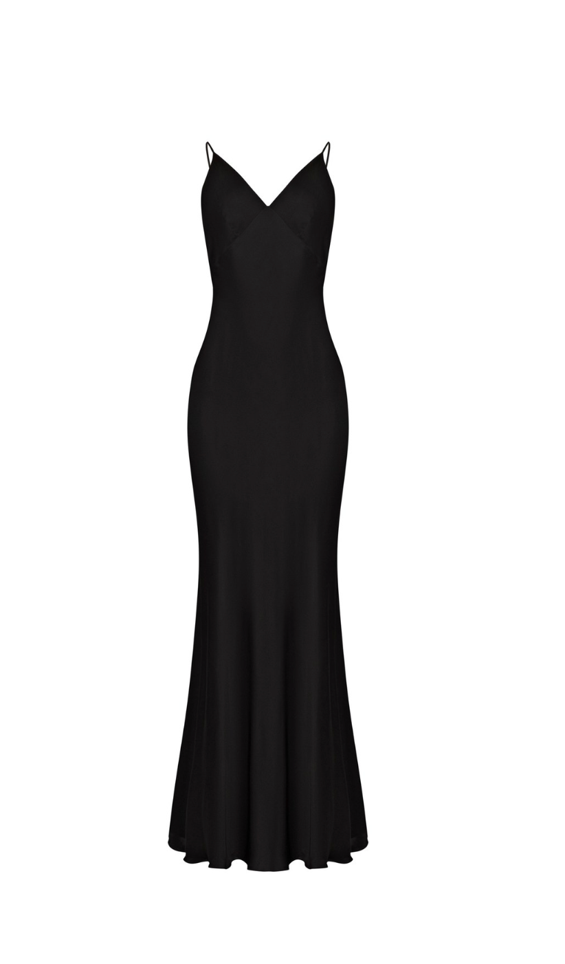 Black Satin V-Neck Gown
