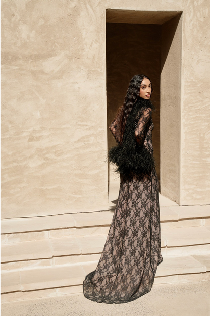Lace Feathers long Dress