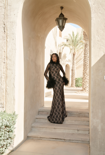 Lace Feathers long Dress