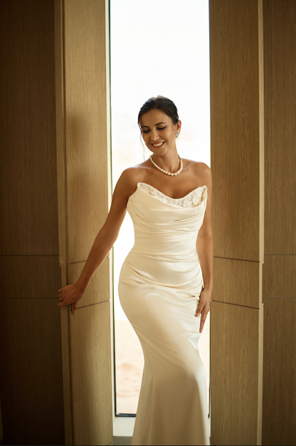 The Draped Illusion Satin Gown