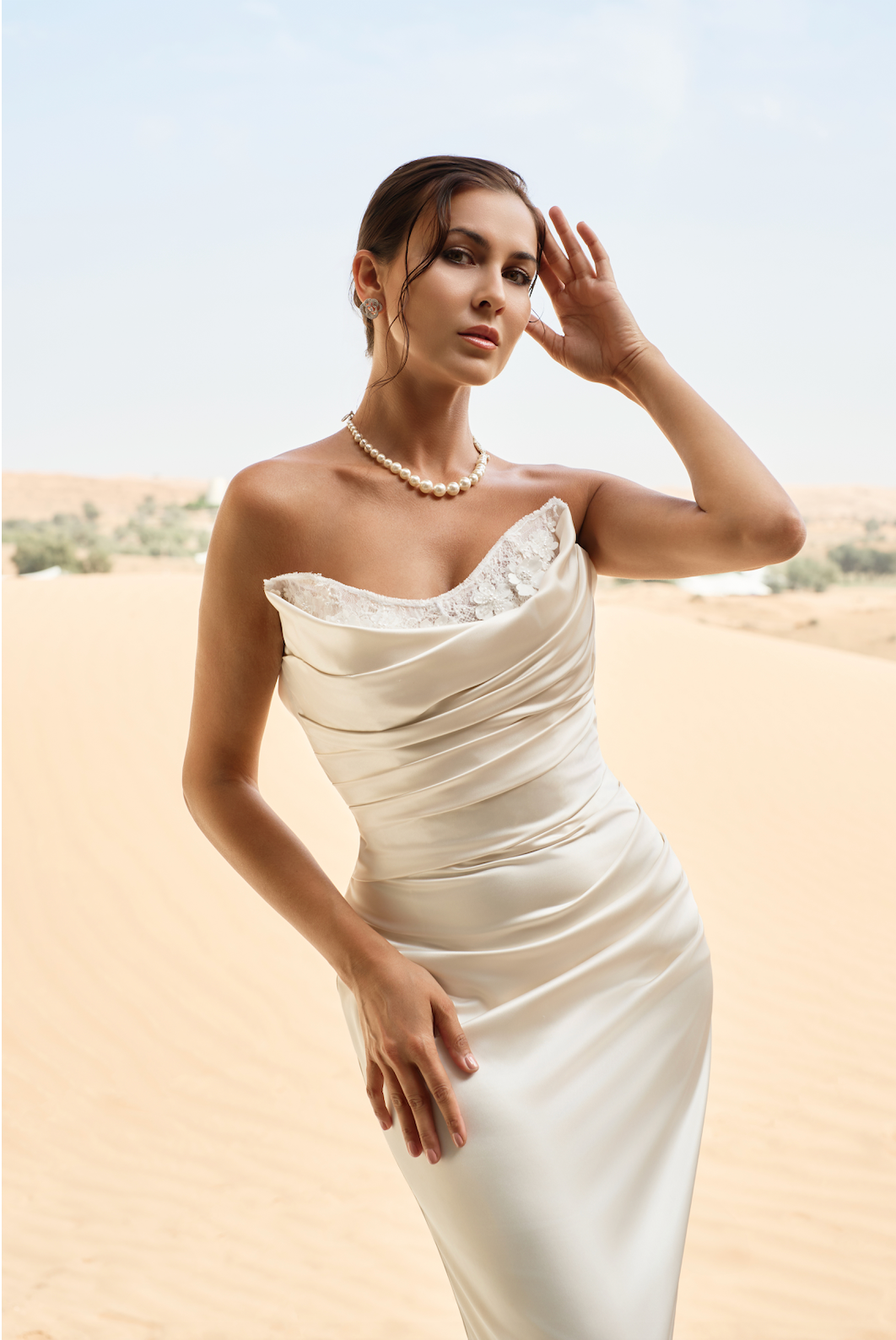 The Draped Illusion Satin Gown