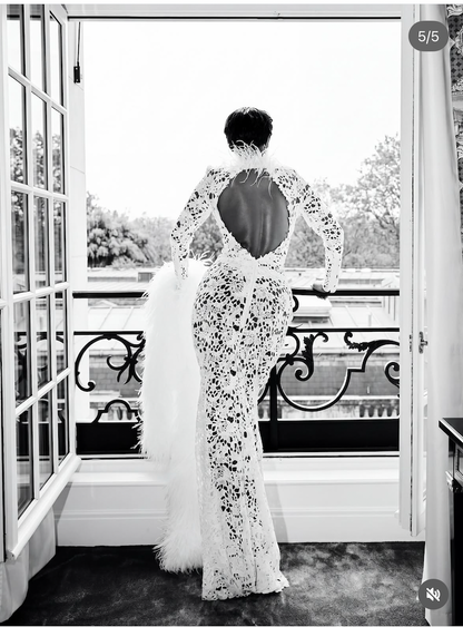 White Lace Dress Feather