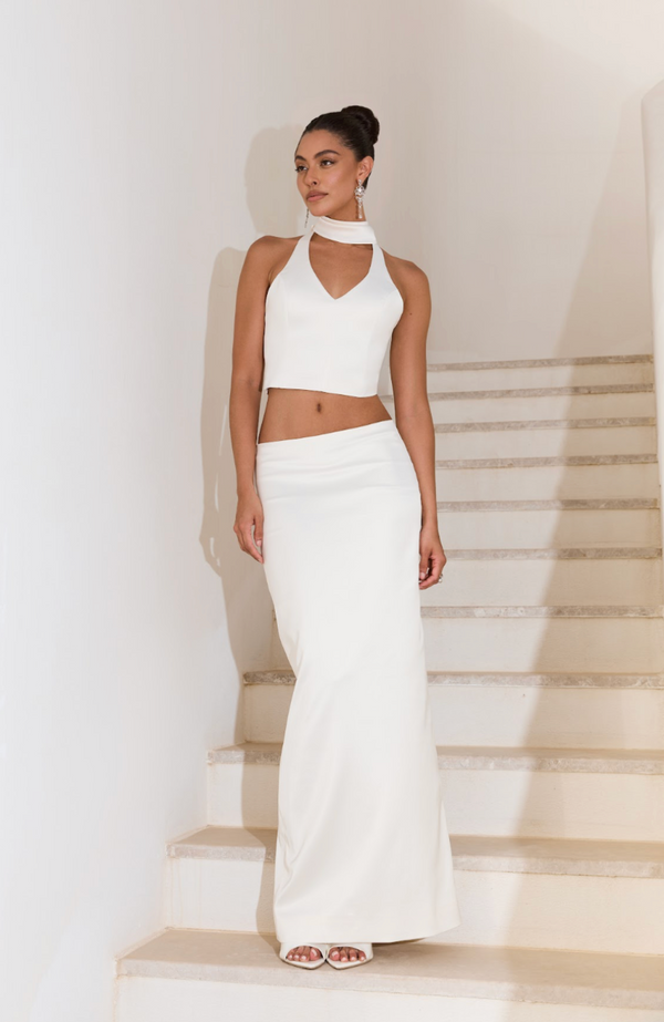 White Halter Neck & Maxi Skrit Set